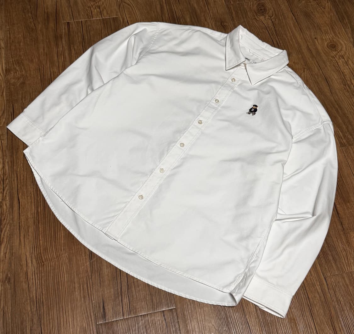 [2XL] 스파오 베어 오버핏 화이트 코튼 셔츠 상품이미지1