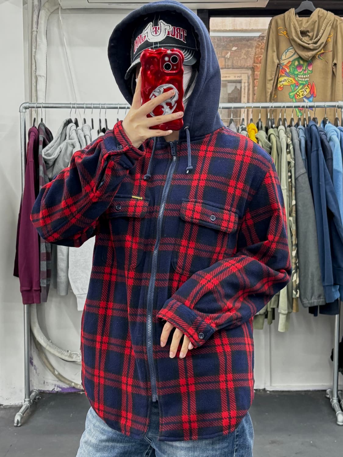 슈프림 퀼팅 체크 후드 자켓 상품이미지4
