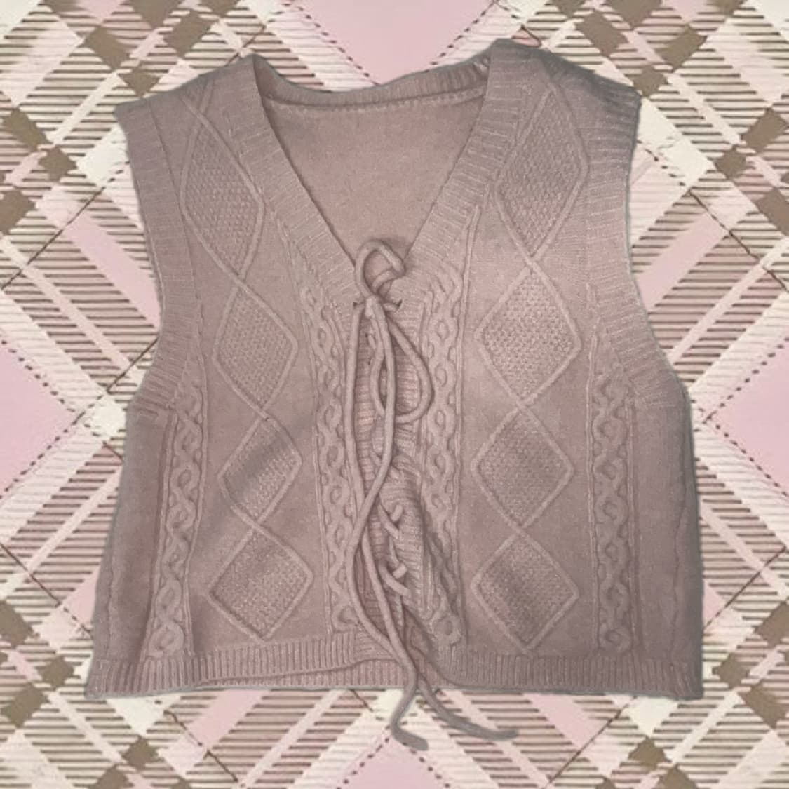 핑크 니트 조끼 딸기우유 모리걸 상품이미지1