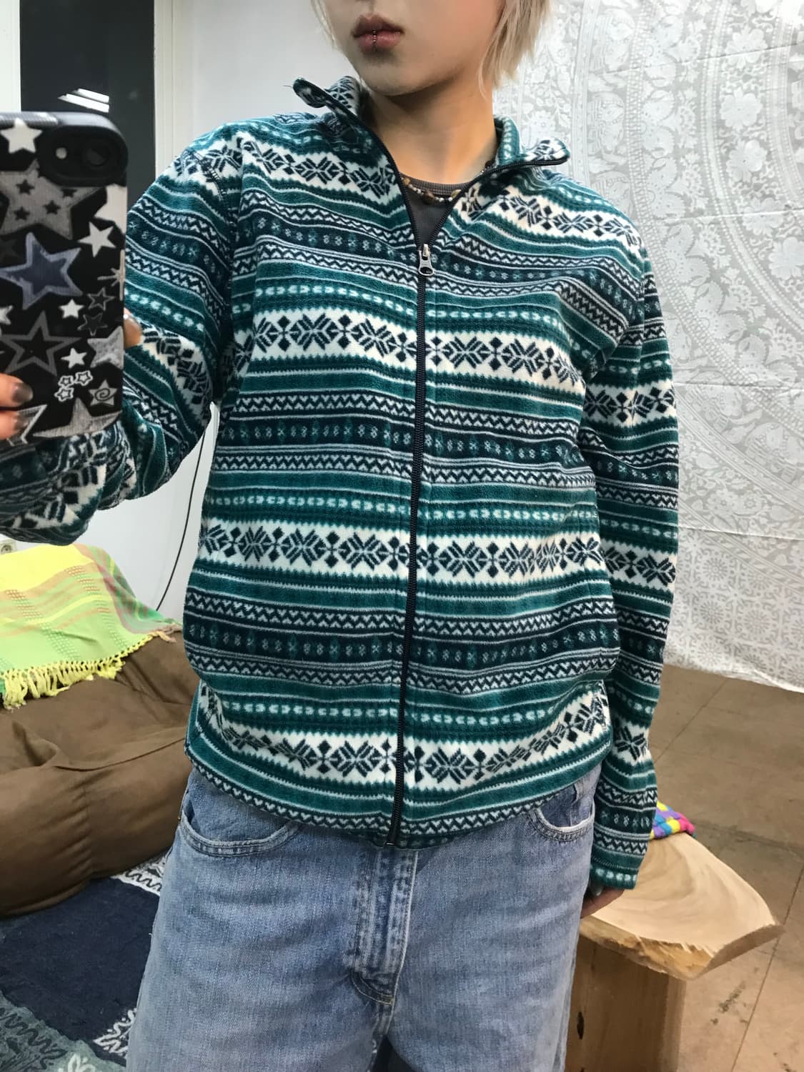 빈티지 그린 에스닉 후리스 상품이미지2