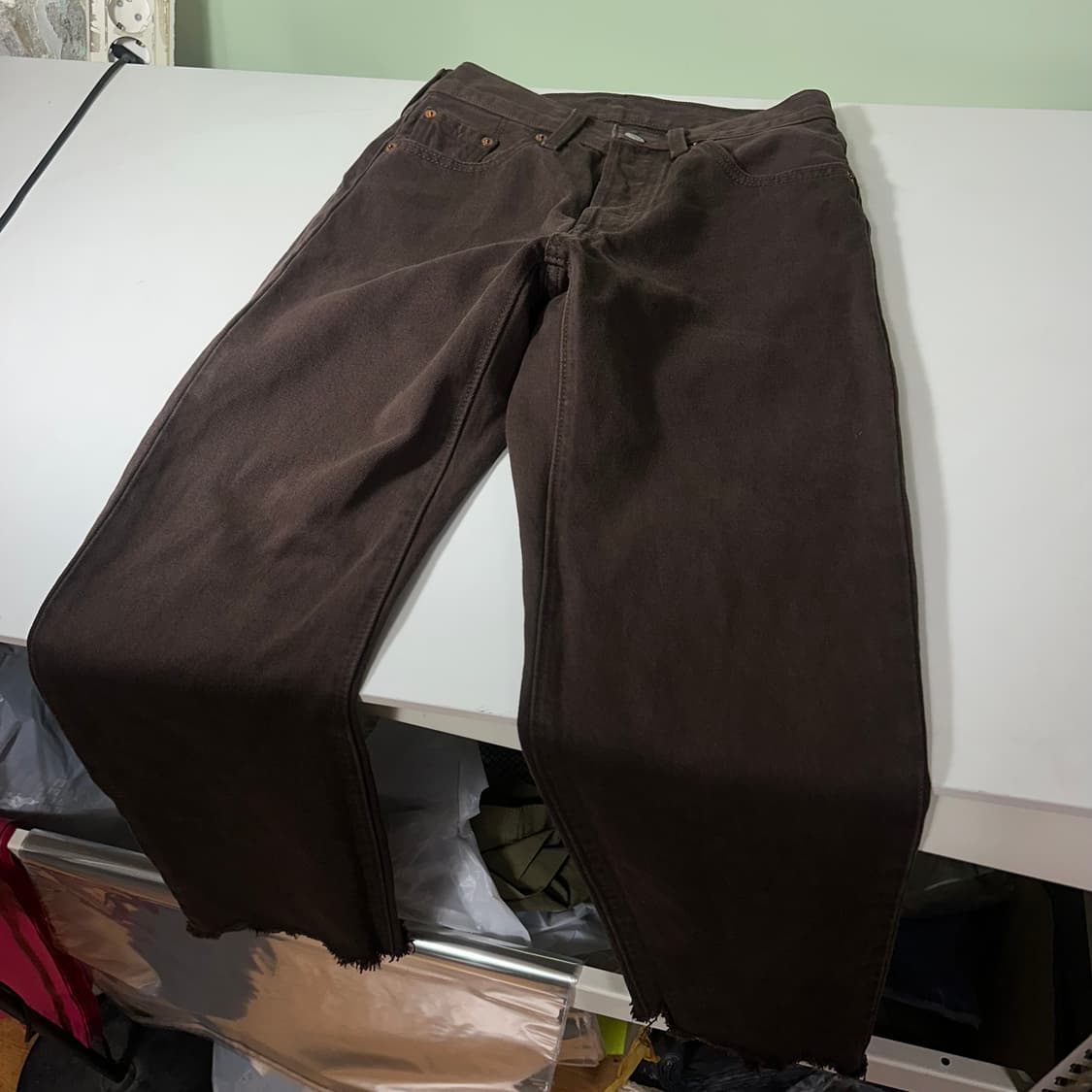 우먼S-M 리바이스501 딥브라운 보이프렌드핏 버튼플라이 크롭데님팬츠 상품이미지3