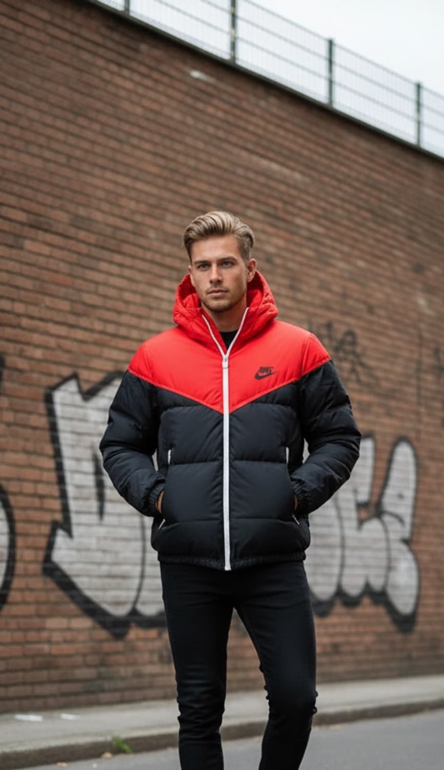 나이키 빈티지 윈드러너 오리털 패딩 자켓 레드/블랙 남녀공용 90사이즈 상품이미지9