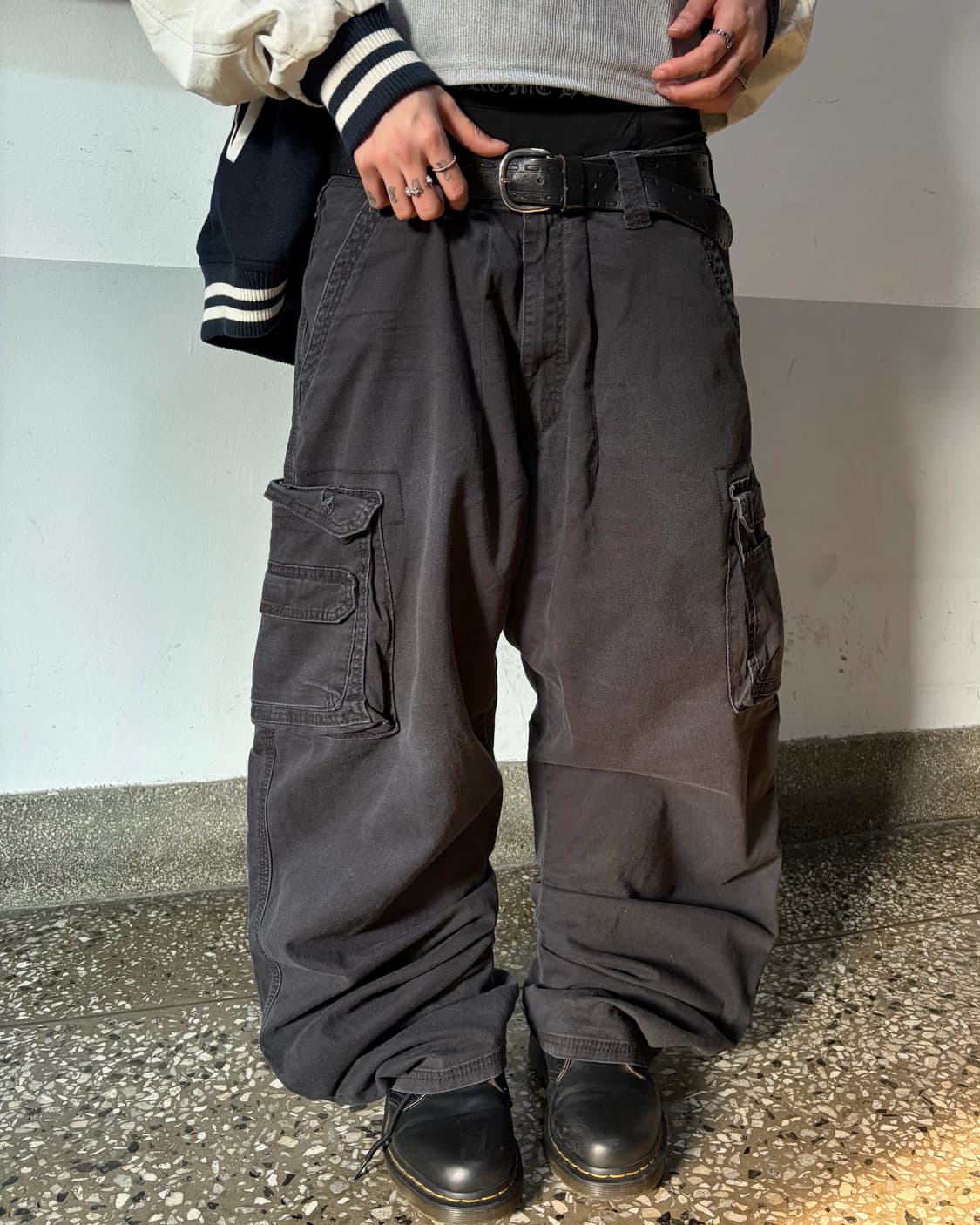 90s LEE 블랙 코튼 카고 와이드 팬츠 상품이미지1