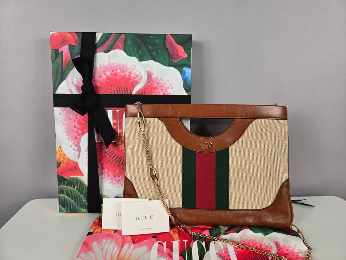 구찌 오디피아 웹 빈티지 캔버스 라지 클러치 숄더백 가방 정품 풀박스 상품이미지1