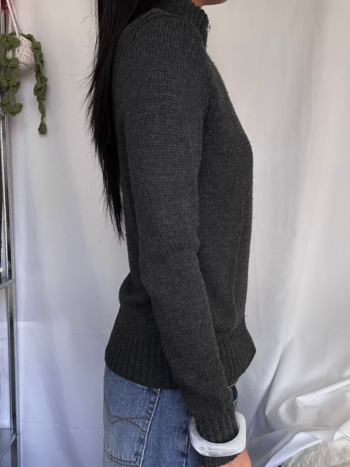 빈티지 울 풀집업 차콜 니트 가디건 상품이미지3