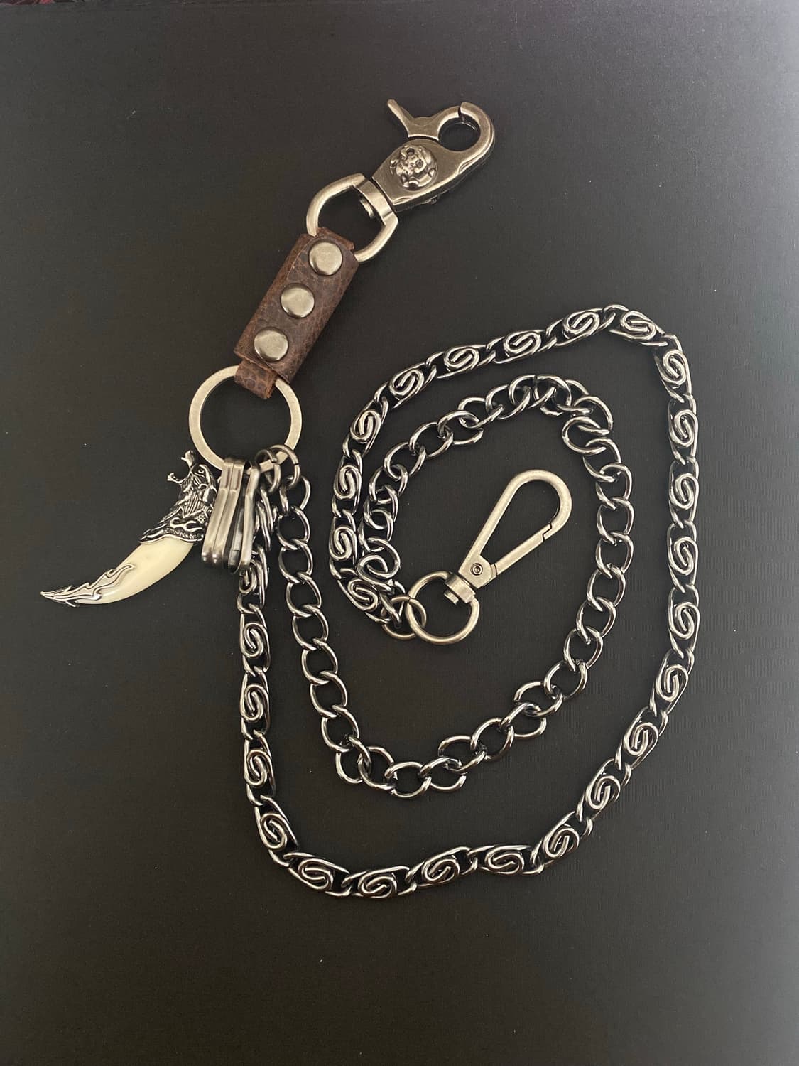 브라운 레더 트윈 팬츠체인 상품이미지2