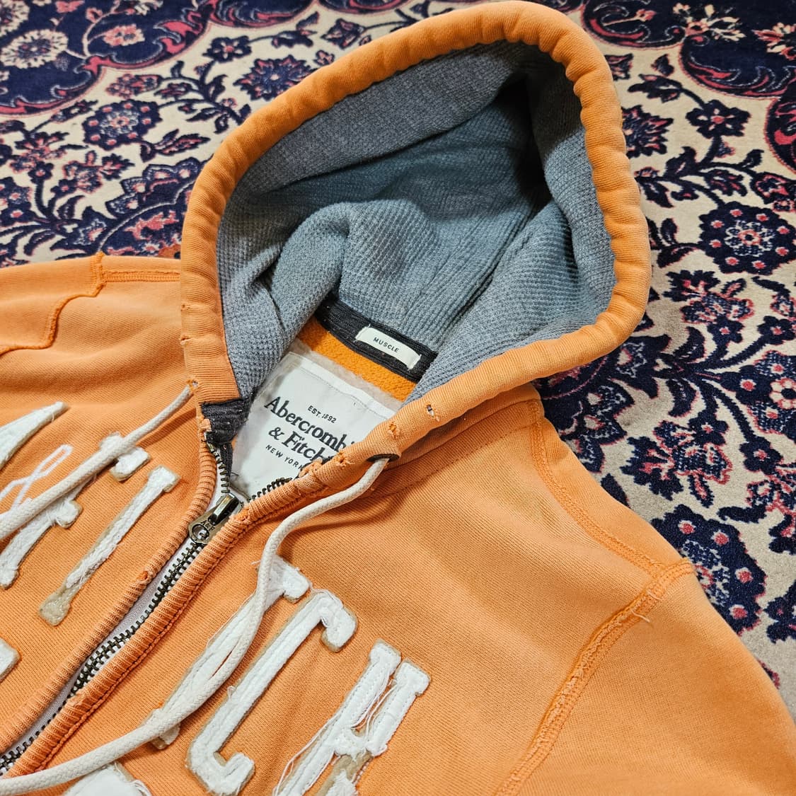 아베크롬비 Y2k 워시드 빈티지 오렌지 후드집업 M 상품이미지5