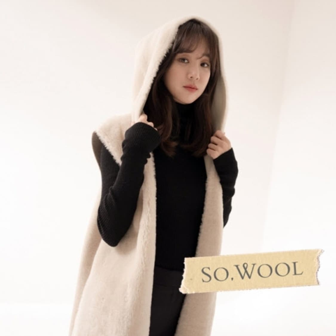 쏘울(SO.WOOL) 터키 무스탕 리버시블 후드 롱베스트 55-66  상품이미지3