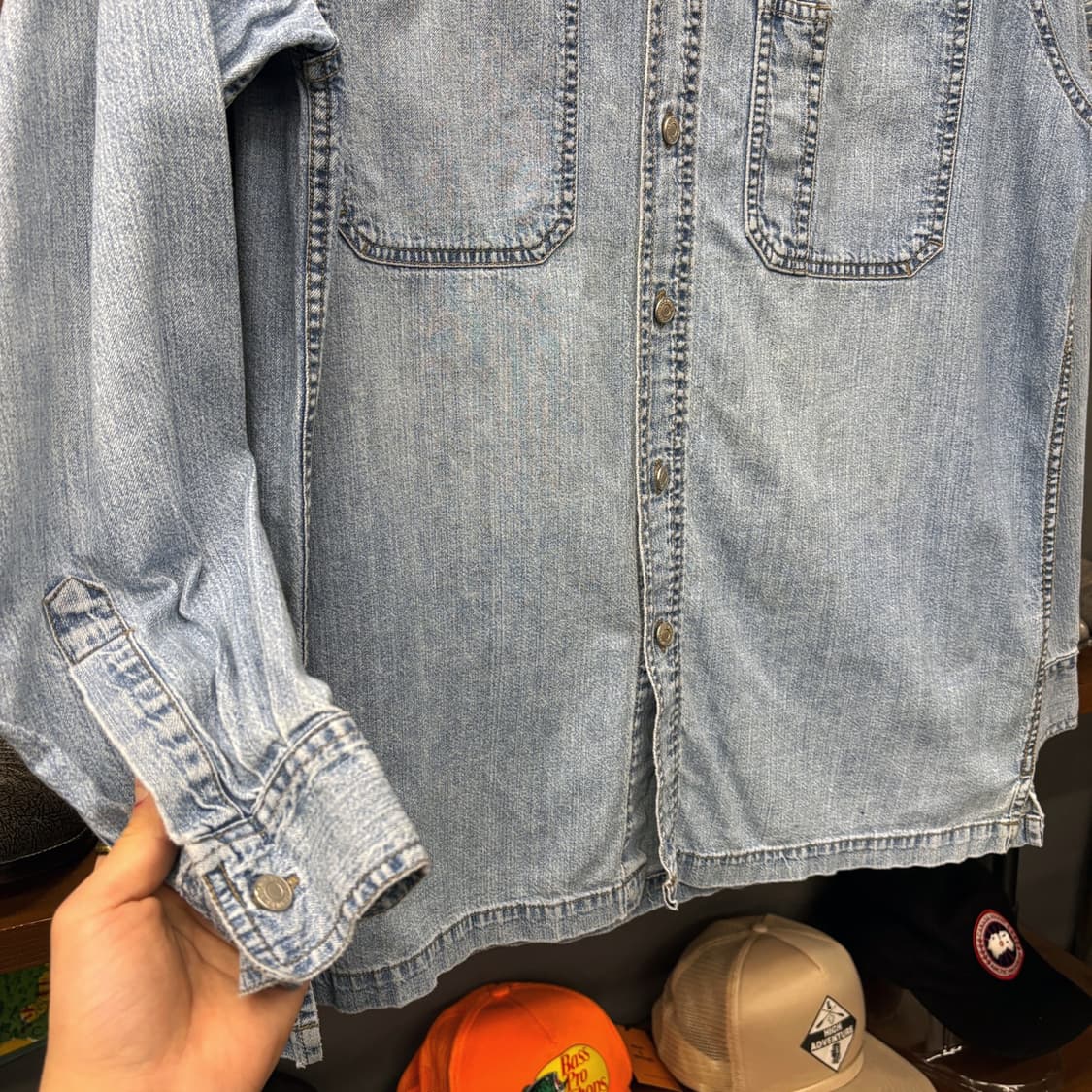 90s 리바이스 드라이굿즈 리벳버튼 워크 데님셔츠 빈티지워싱 N717 상품이미지4