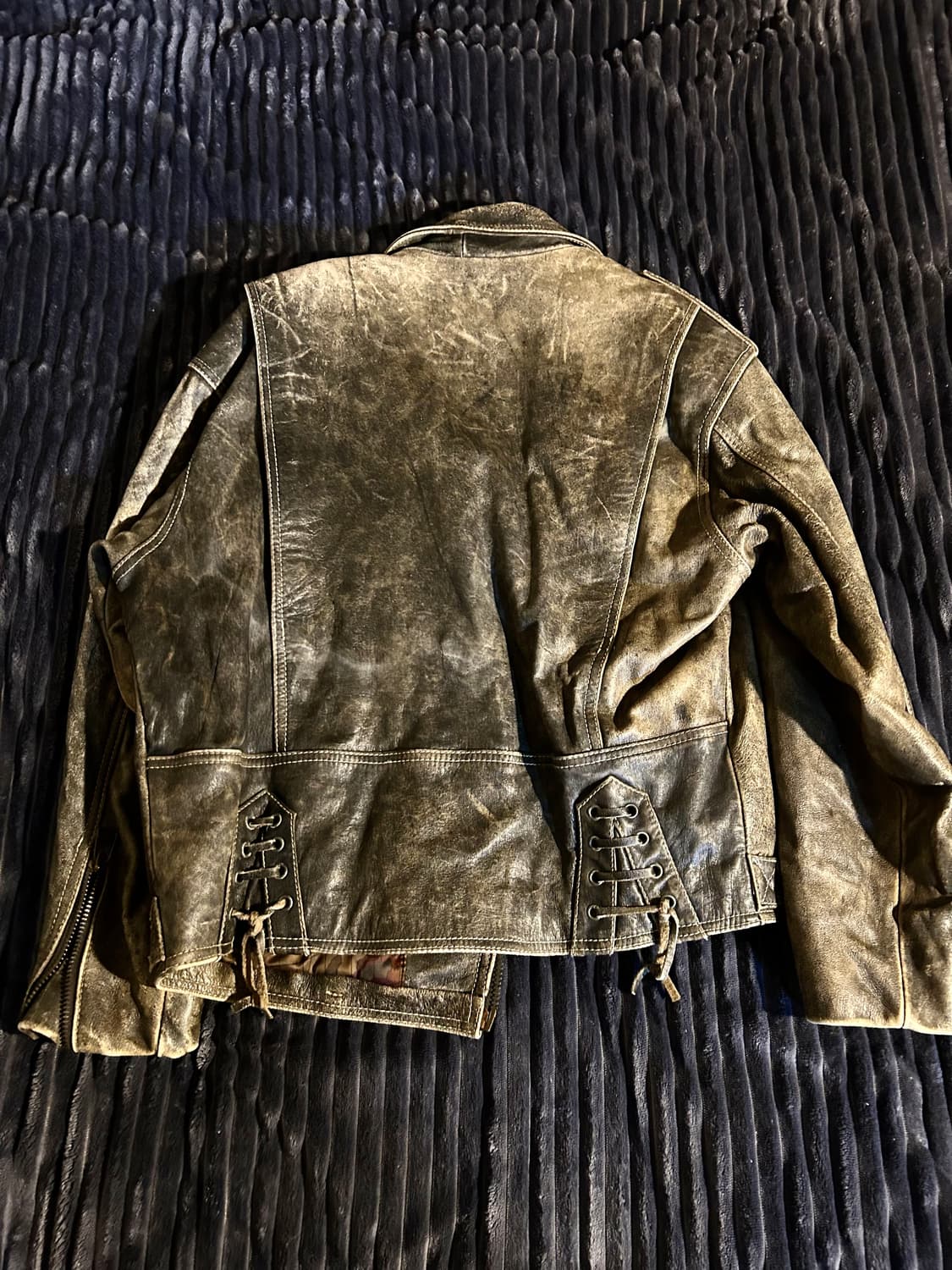 Cow Leather Washed Detail Biker Jacket 상품이미지4