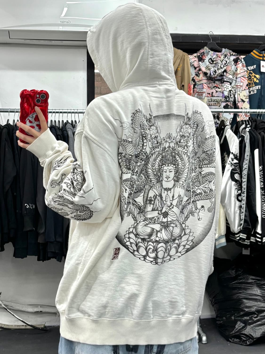 카라쿠리 타마시 오리엔탈 화이트 후드집업 상품이미지4