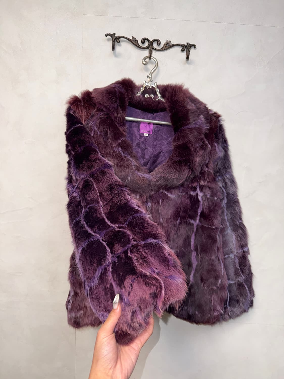 Deep purple fox fur check coat jacket  상품이미지2