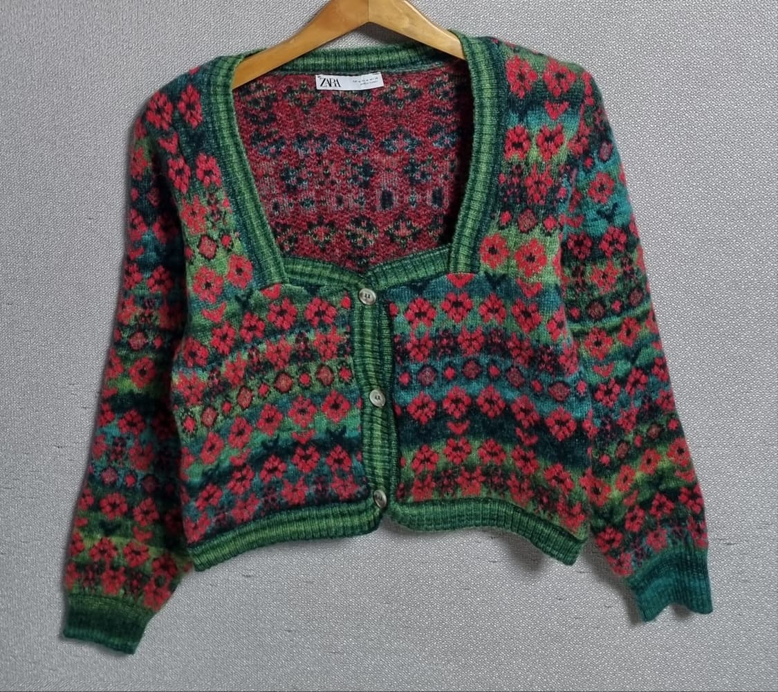 M ) ZARA 자라 스퀘어넥 니트 크롭 가디건 상품이미지1