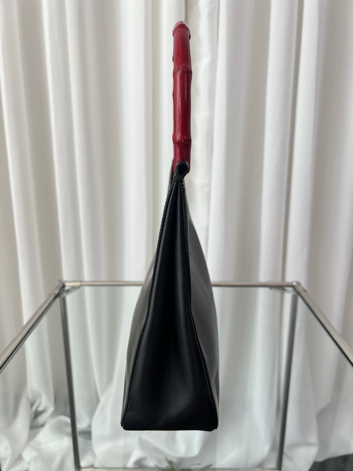 구찌 x 톰포드 블랙 레더 뱀부 핸들 호보백 상품이미지6