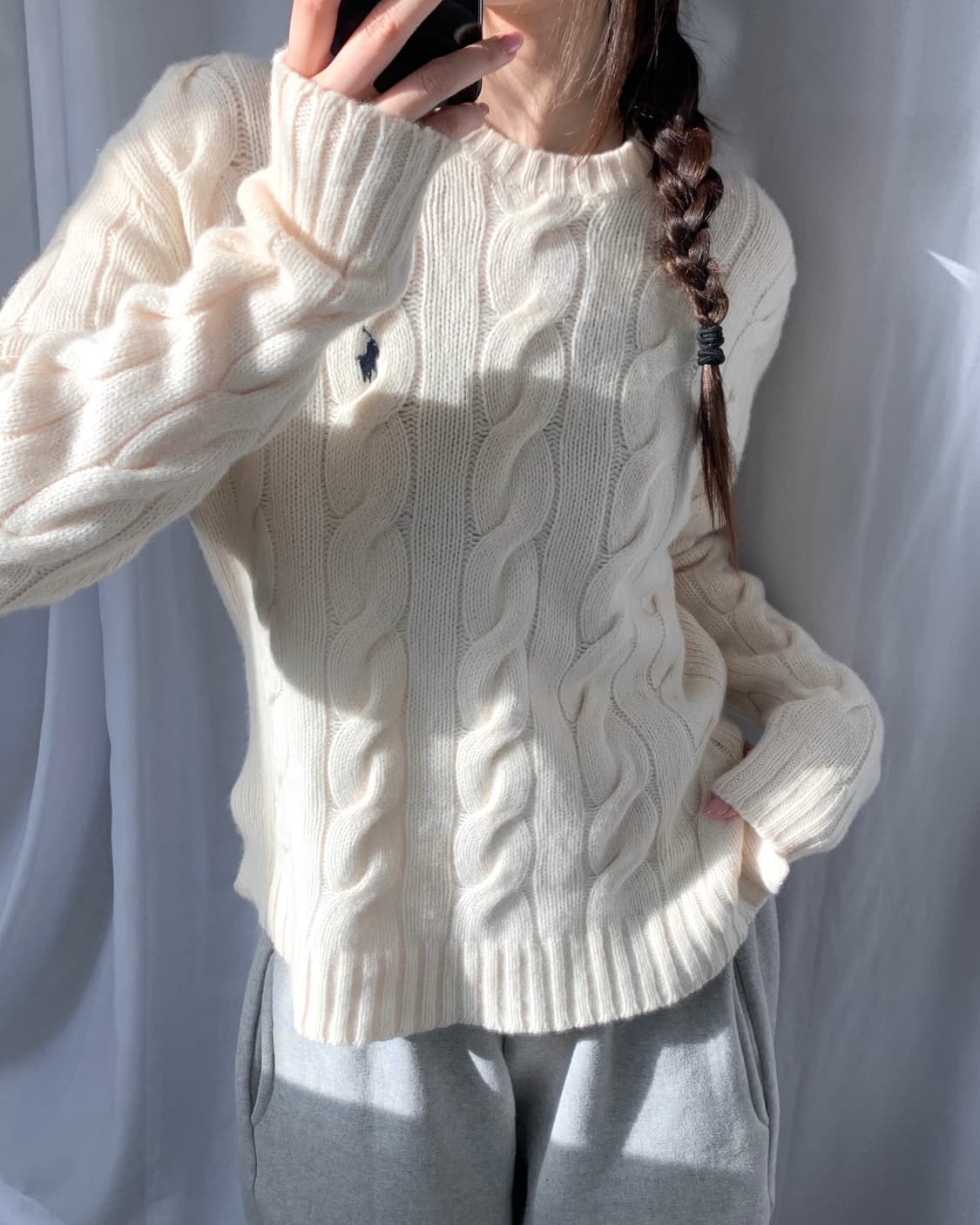 Polo 폴로 랄프로렌 신형 캐시미어10% 아이보리컬러 케이블 니트 상품이미지7