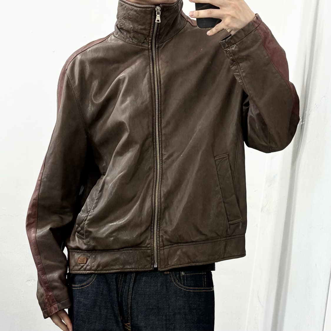Guess 사이드라인 하이넥 양가죽 자켓 상품이미지1