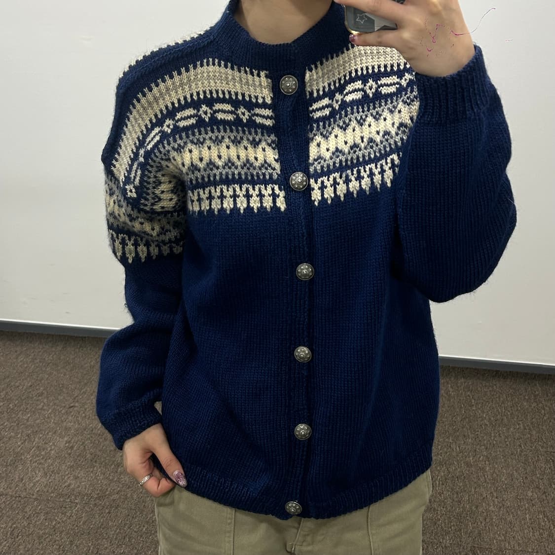 Vintage 램스울 노르딕 네이비 가디건 상품이미지1