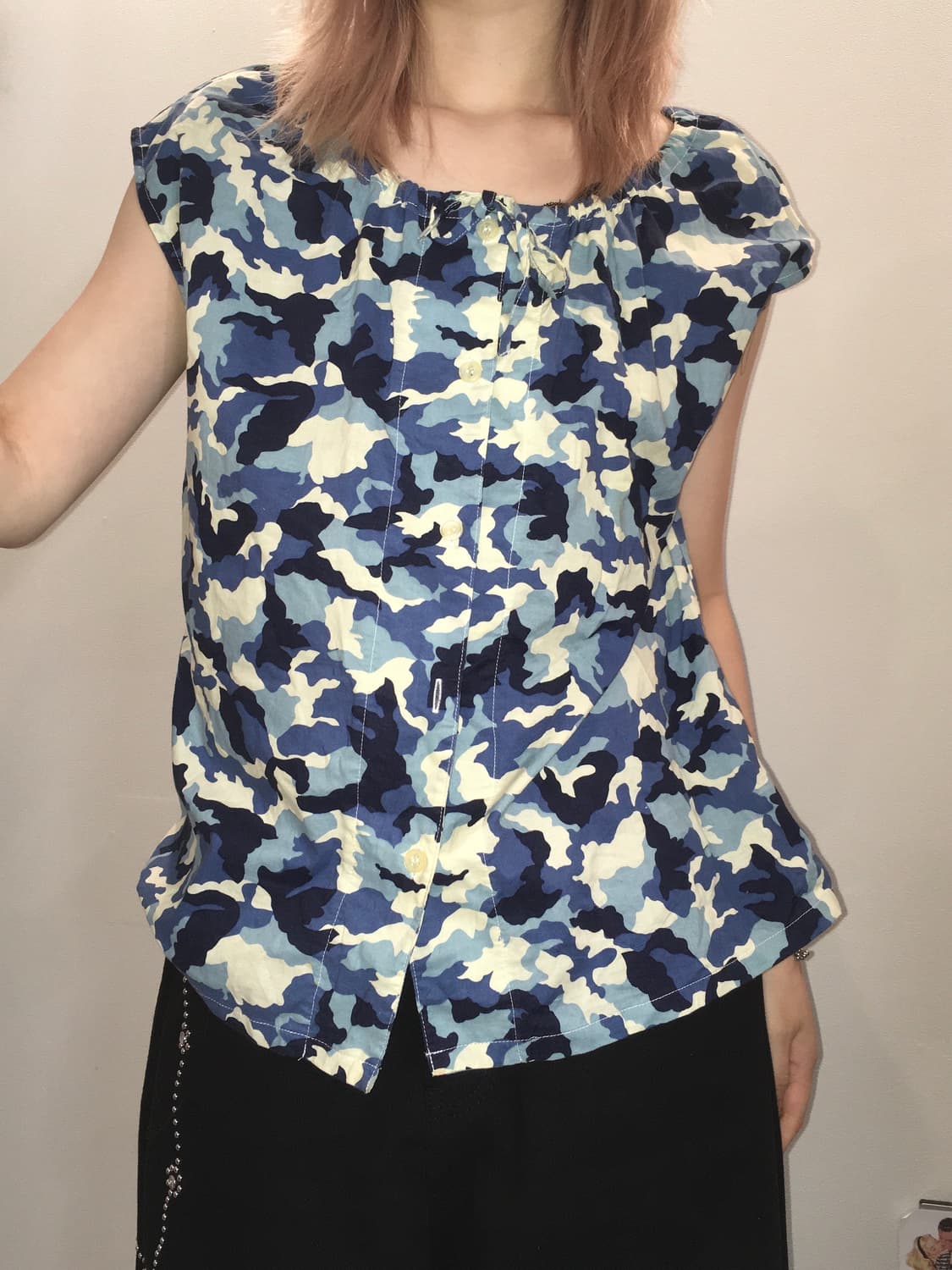 jpn vintage blue camo off shoulder blous 상품이미지2