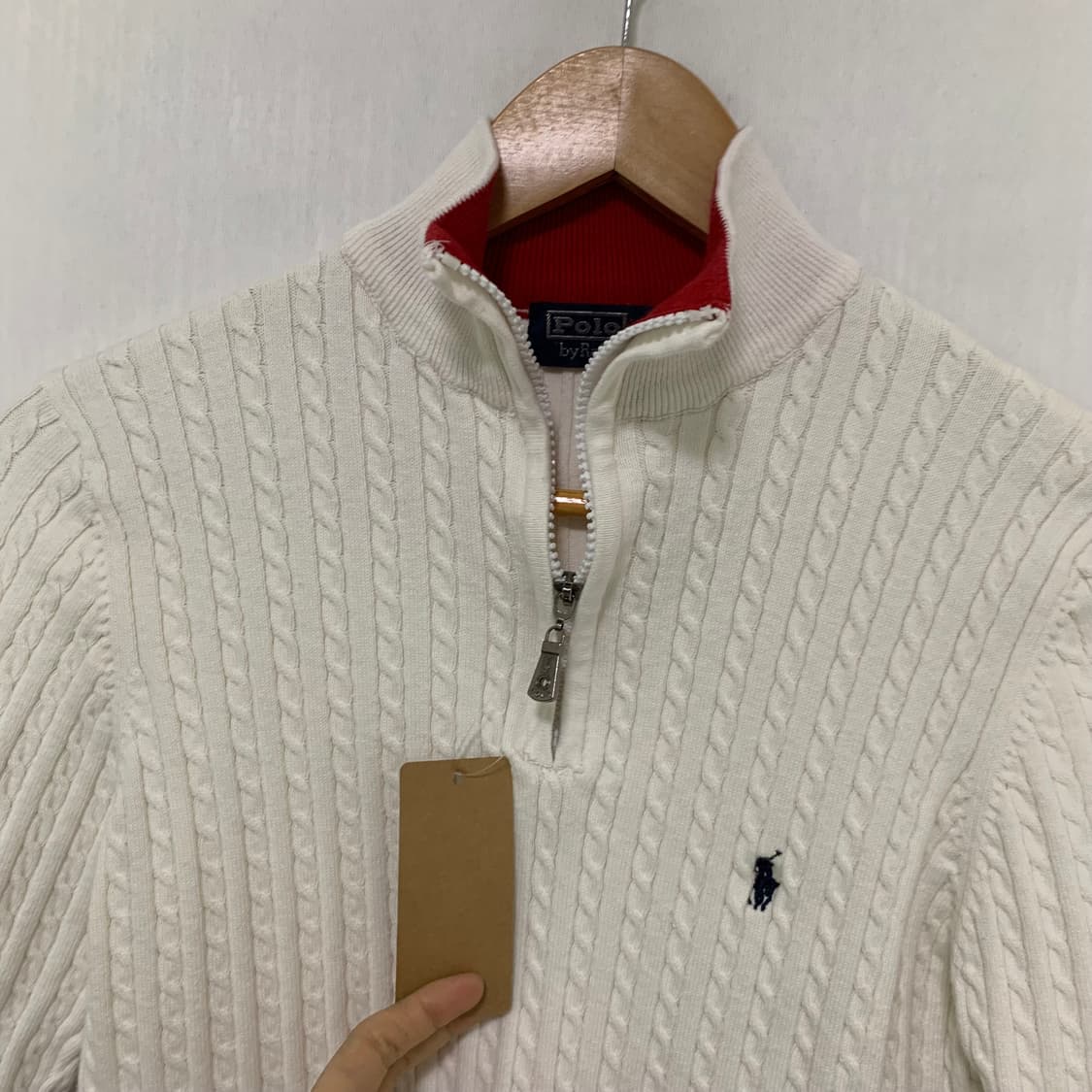 폴로 랄프로렌 빈티지 케이블 니트 아이보리 반집업 여성 L 상품이미지3