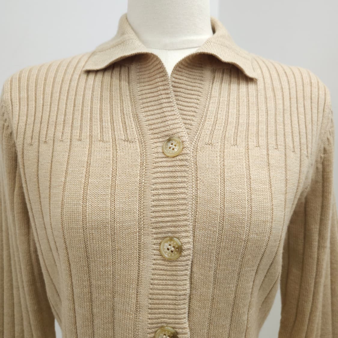 울 100  베이지 골지 카라 니트 상품이미지4