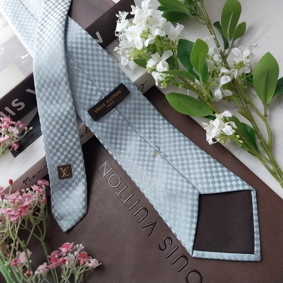 루이비통 실크 스카이 블루 자카드 넥타이 9cm B등급 K2085 상품이미지3