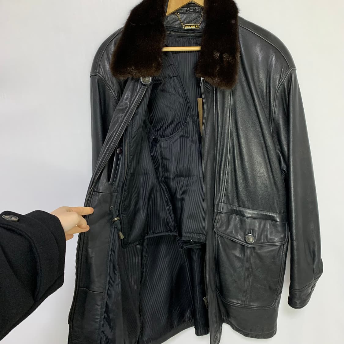 블랙 양가죽 밍크 카라 하프 코트 레더자켓 빈티지 남성 100 상품이미지8
