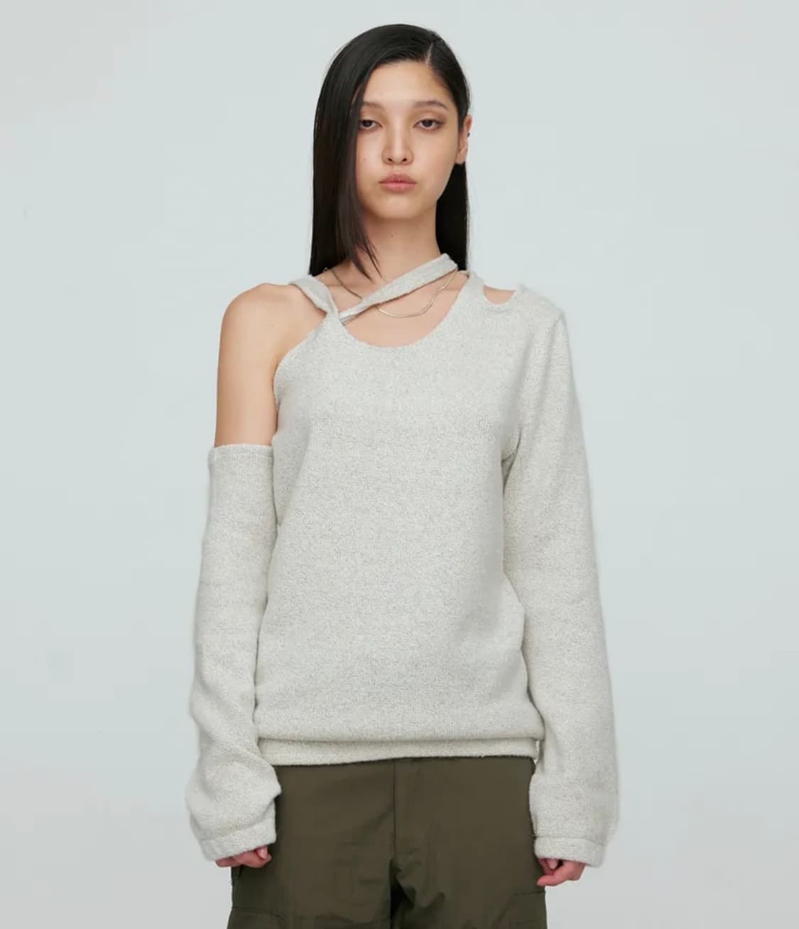 ONE SHOULDER BRAID KNIT CREAM 상품이미지1