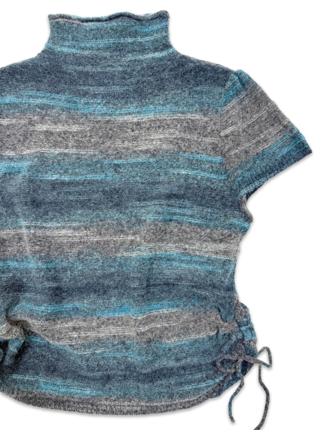 빈티지 스카이 그레이 리본 하이넥 반팔 니트 상품이미지2