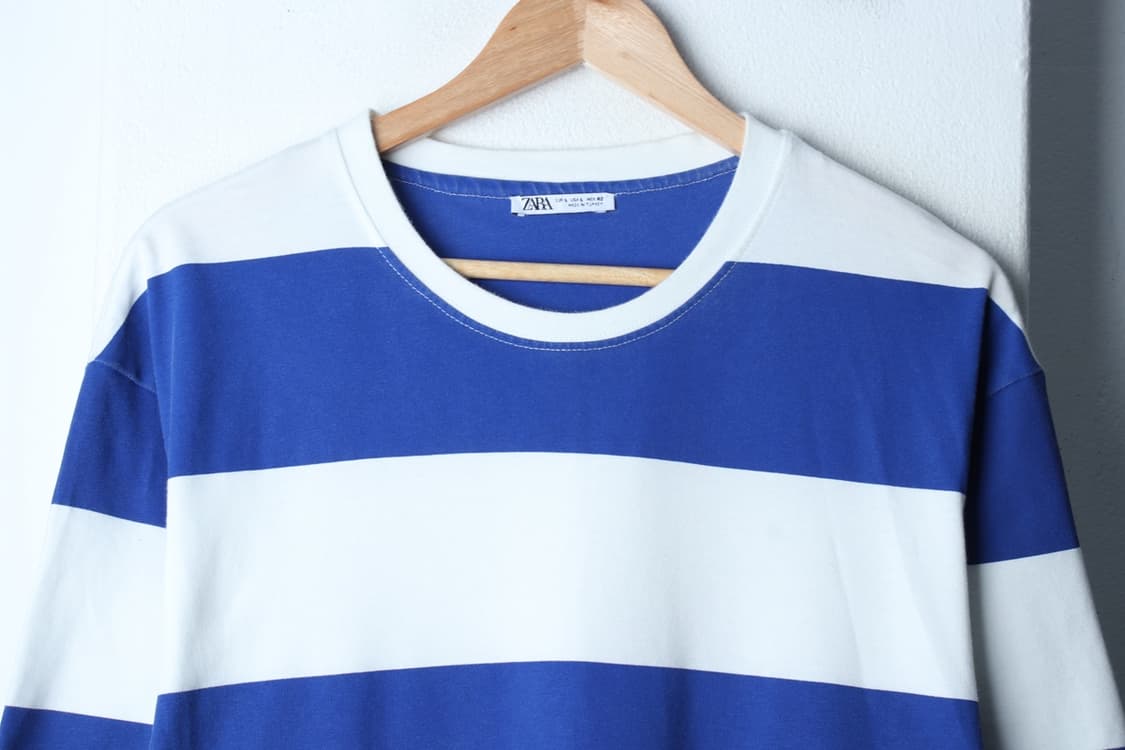 (L-XL) 자라 반팔 티셔츠 스트라이프 블루 올드스쿨-H31932 상품이미지3