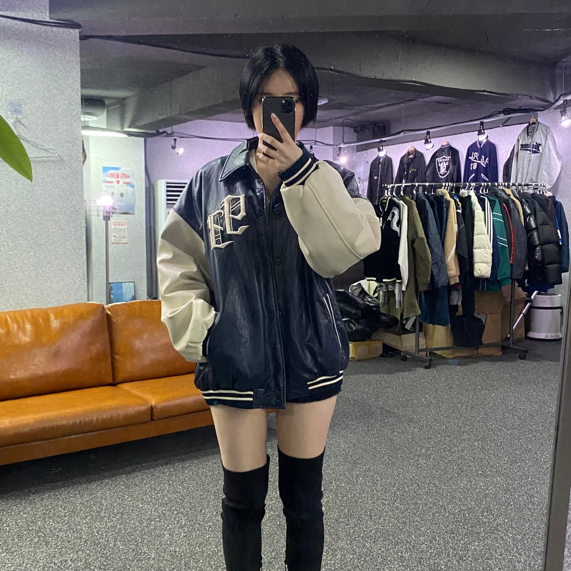 1993 프로젝트 로고 레더 배색 바시티 자켓 B3047 상품이미지1