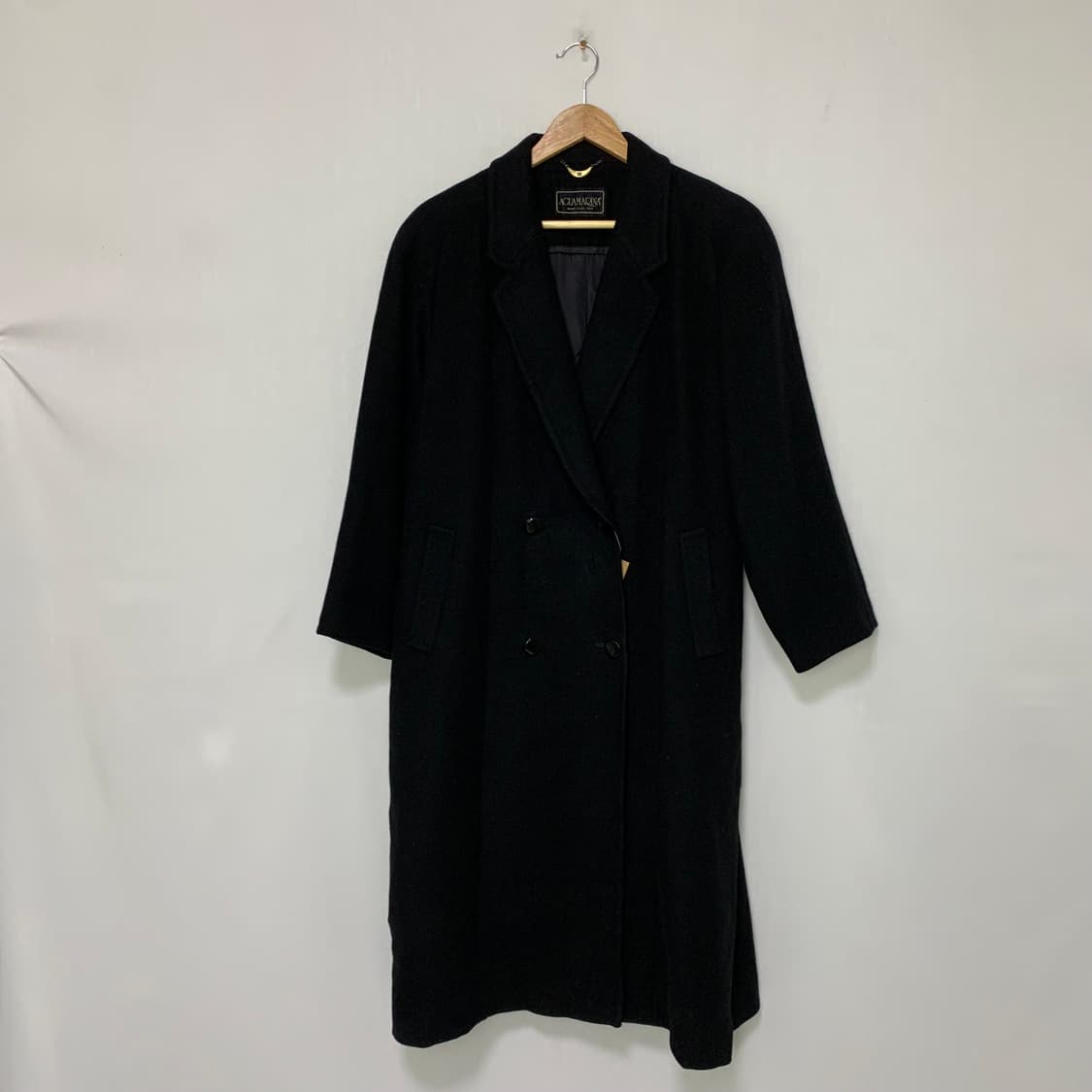 빈티지 캐시미어 100% 남녀공용 더블 버튼 블랙 롱 코트 상품이미지1