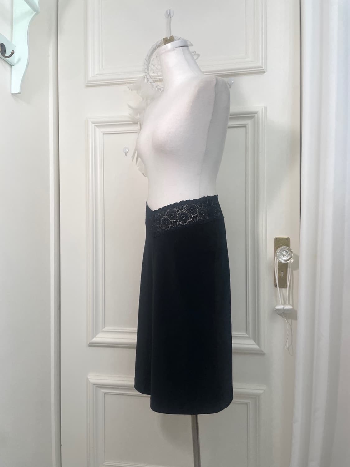 black waist lace midi span skirt 상품이미지2