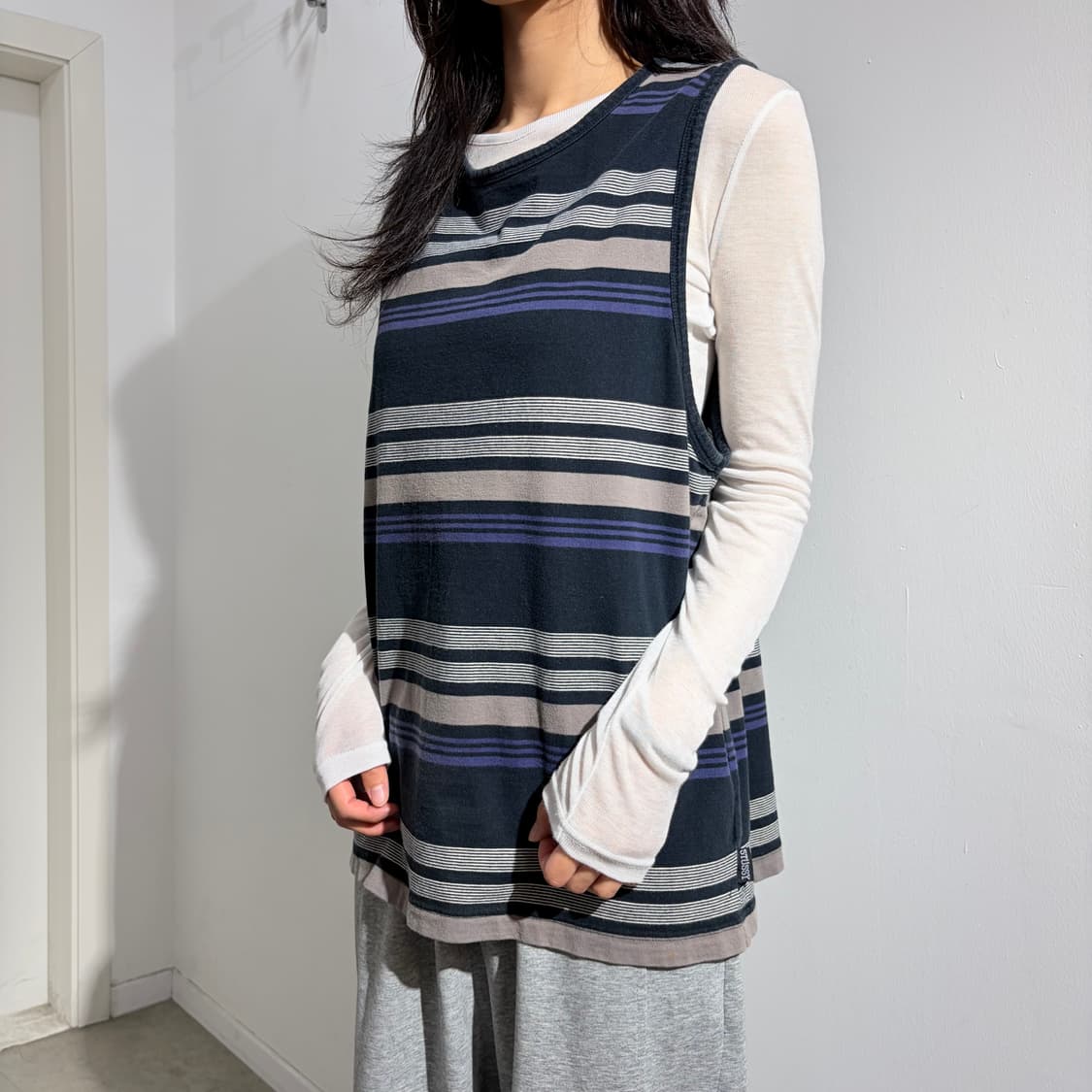00s Stussy Authentic 스트라이프 나시 슬리브리스 상품이미지2