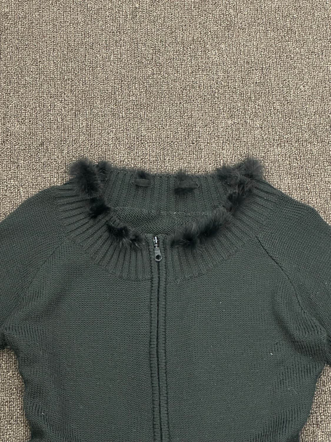 L)일본 빈티지 여성 블랙 퍼 니트 집업 가디건 상품이미지4