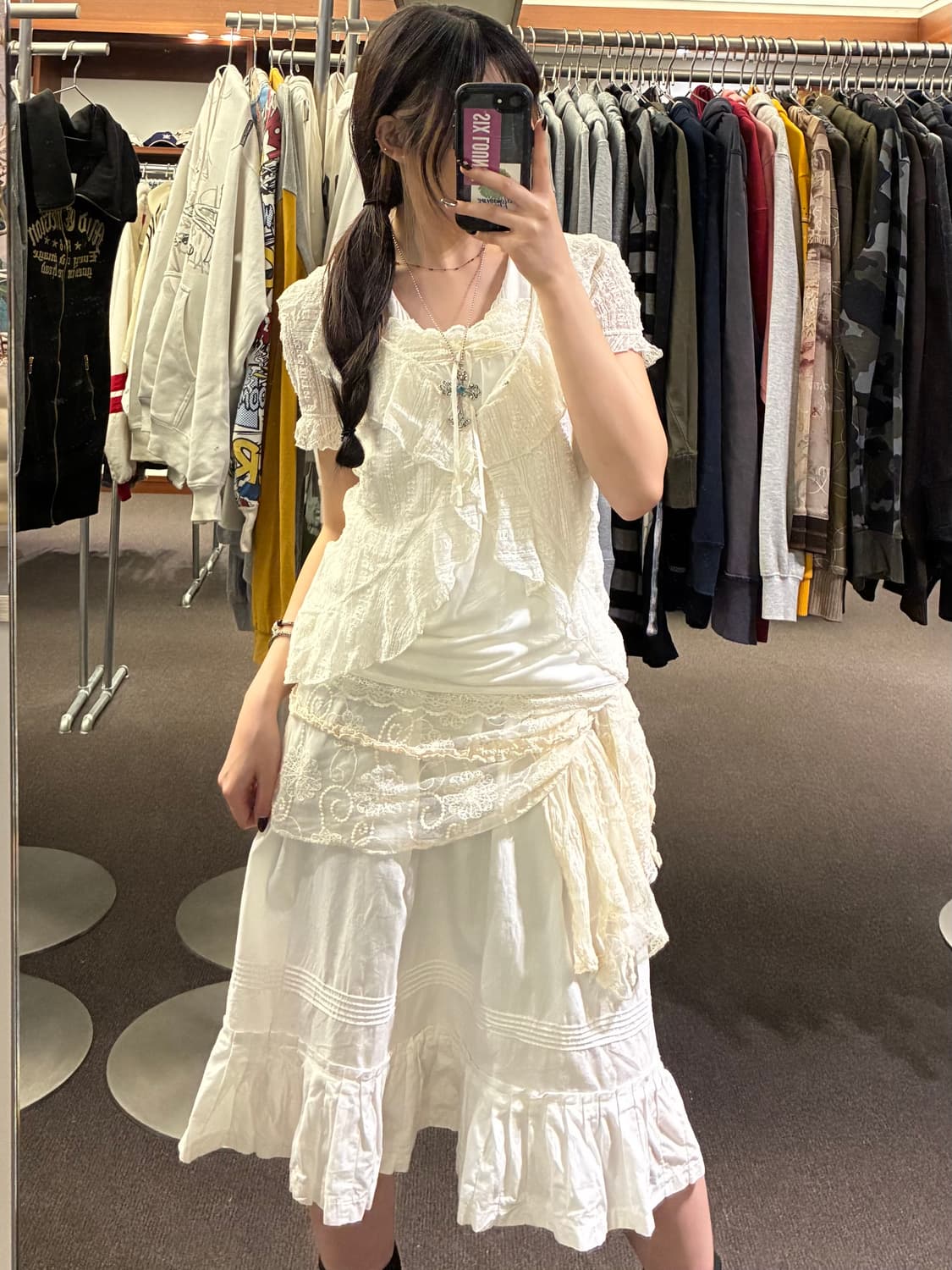 LL)Japanese vintage 여성 프릴 디테일 레이스 가디건(이염 상품이미지8