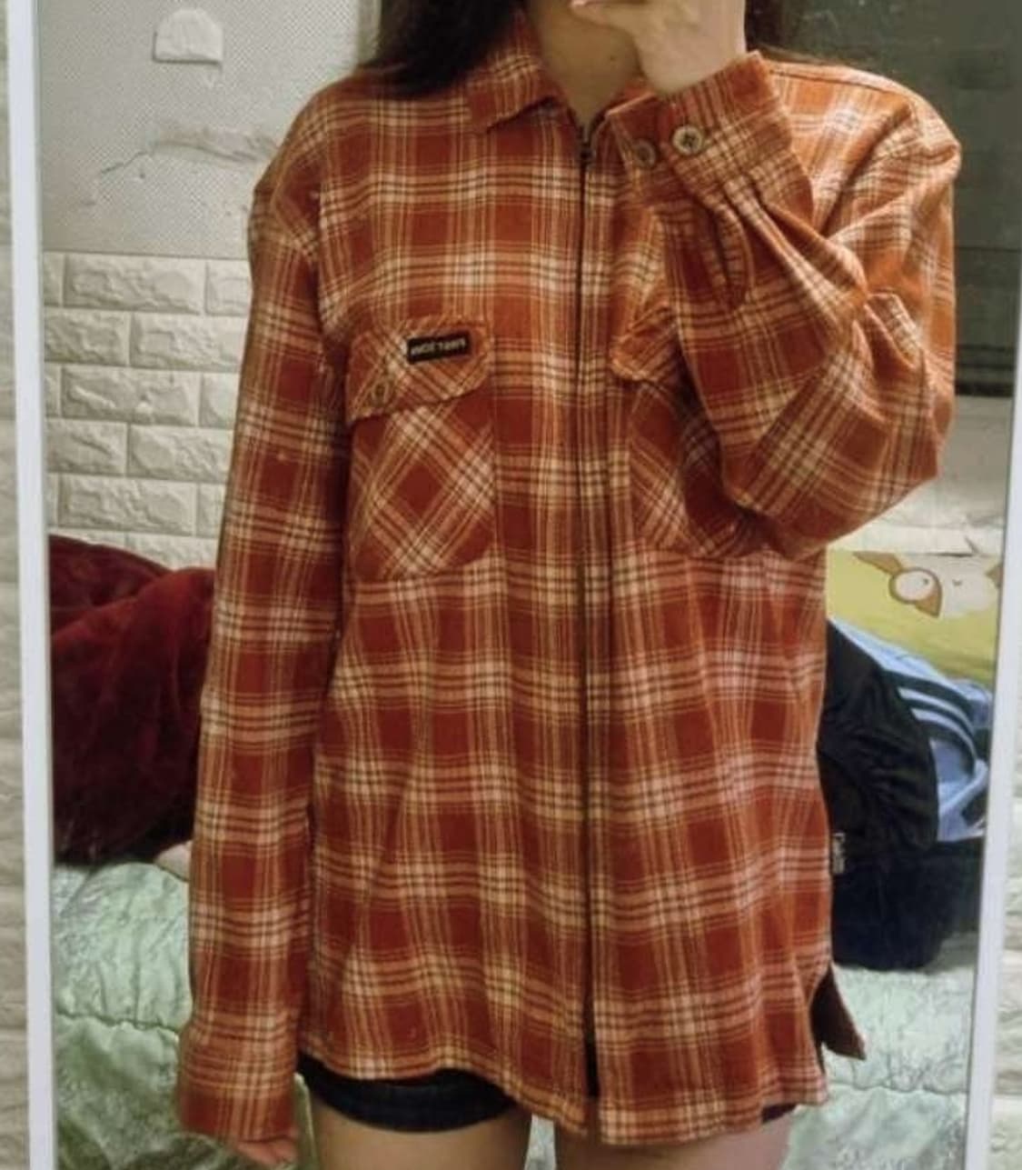 빈티지 오렌지레드 체크 집업 셔츠 상품이미지1