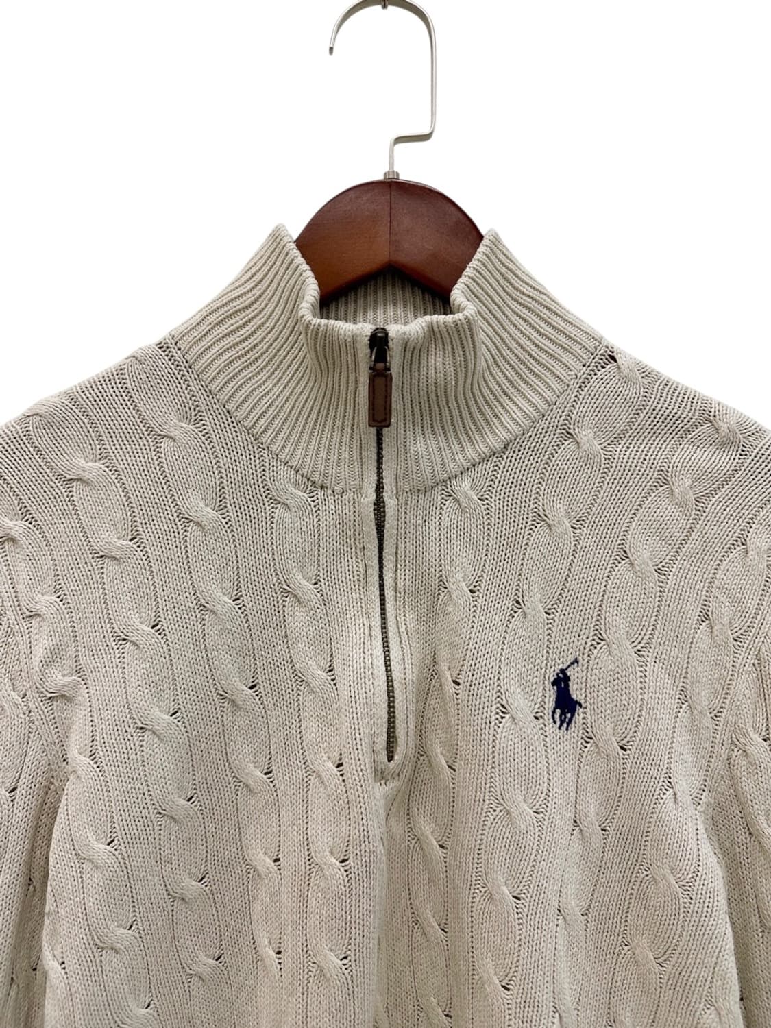폴로 꽈배기 케이블 반집업 니트 아이보리 (S) 상품이미지3