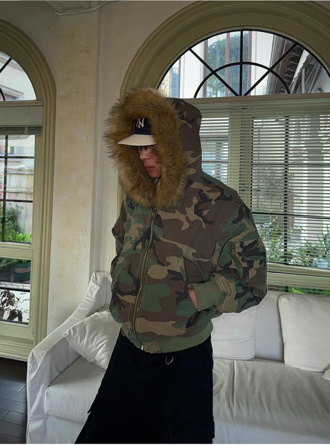 비액세스 카모 퍼 후드 봄버자켓 M사이즈 상품이미지2