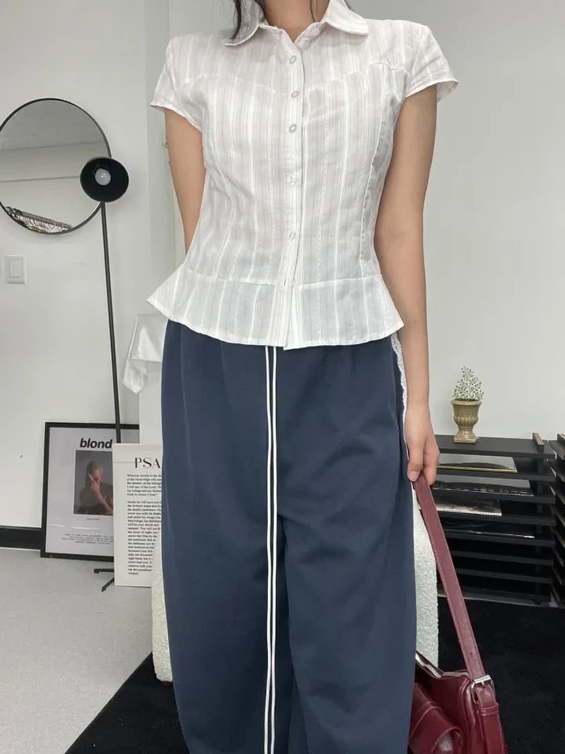 포하우스 유리 슬림 스트리이프 반팔셔츠 상품이미지6