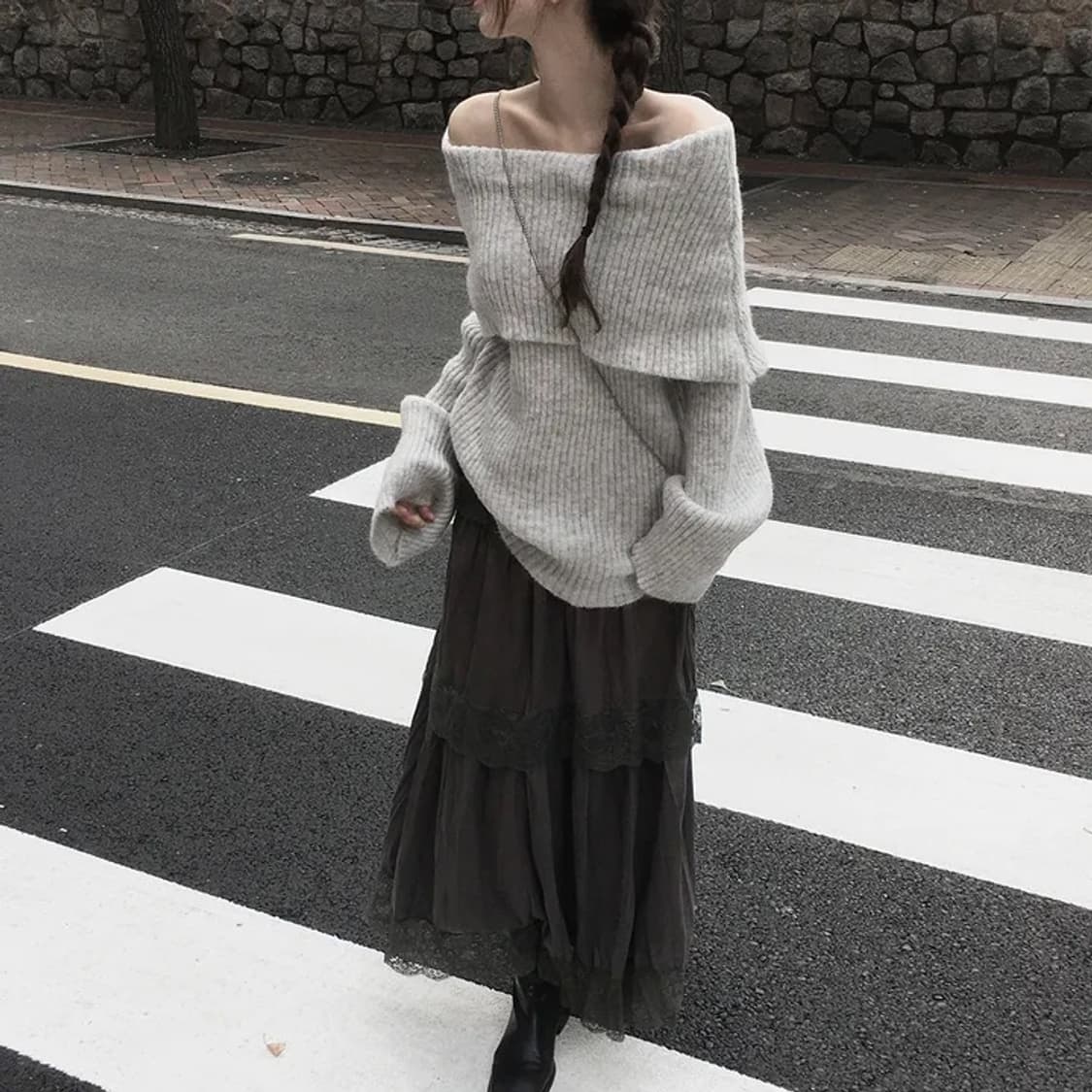 Romantic long skirt grey 상품이미지2