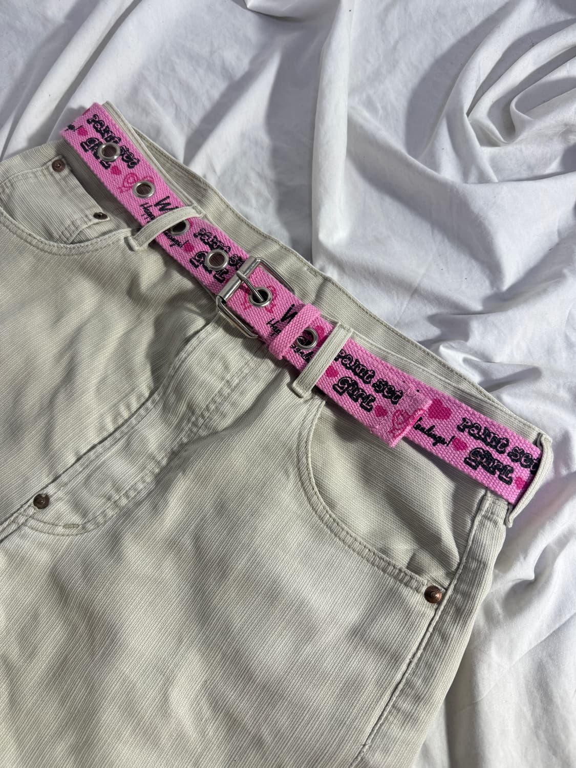빈티지 키치 레터링 핑크 캔버스 벨트 y2k 상품이미지1