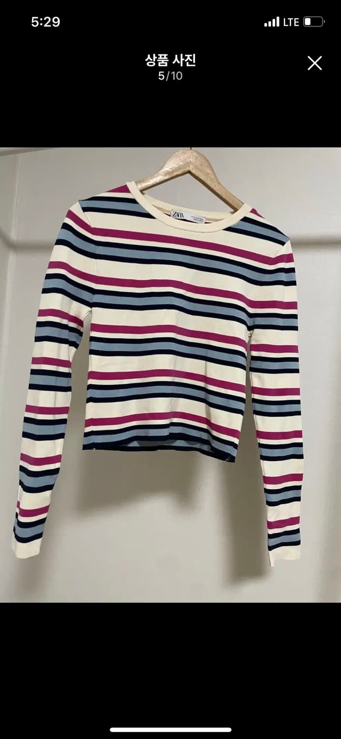 핑크 ZARA 자라  긴팔 티셔츠 ZARA 자라 스트라이프 슬림 긴팔  상품이미지6