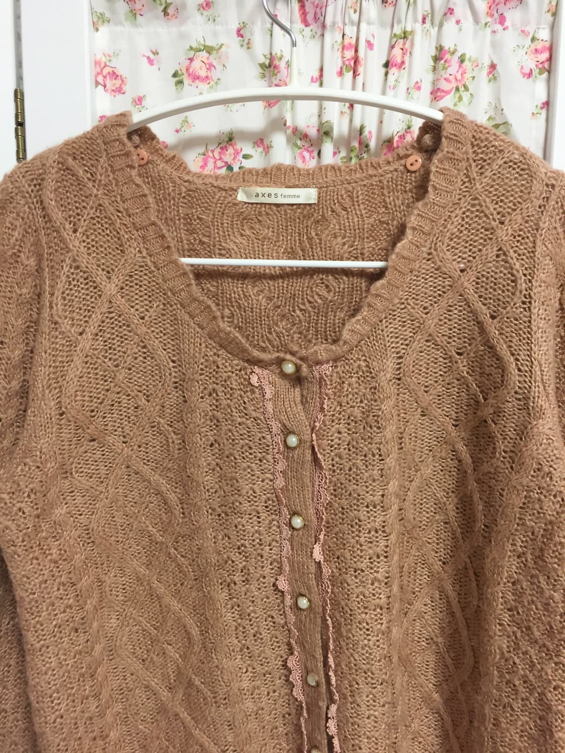 빈티지 엑시즈팜 핑크베이지 니트가디건 상품이미지4