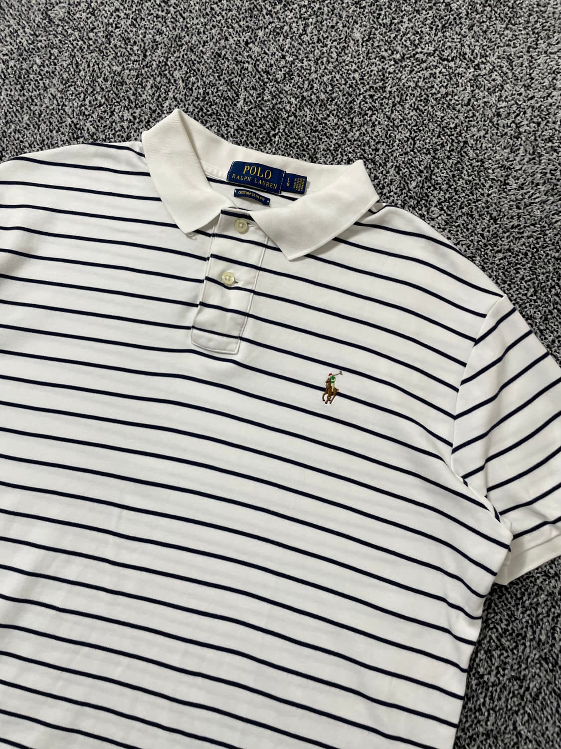 빈티지9. 폴로랄프로렌 커스텀 슬림핏 스트라이프 반팔 티셔츠 피케티 카라 상품이미지2