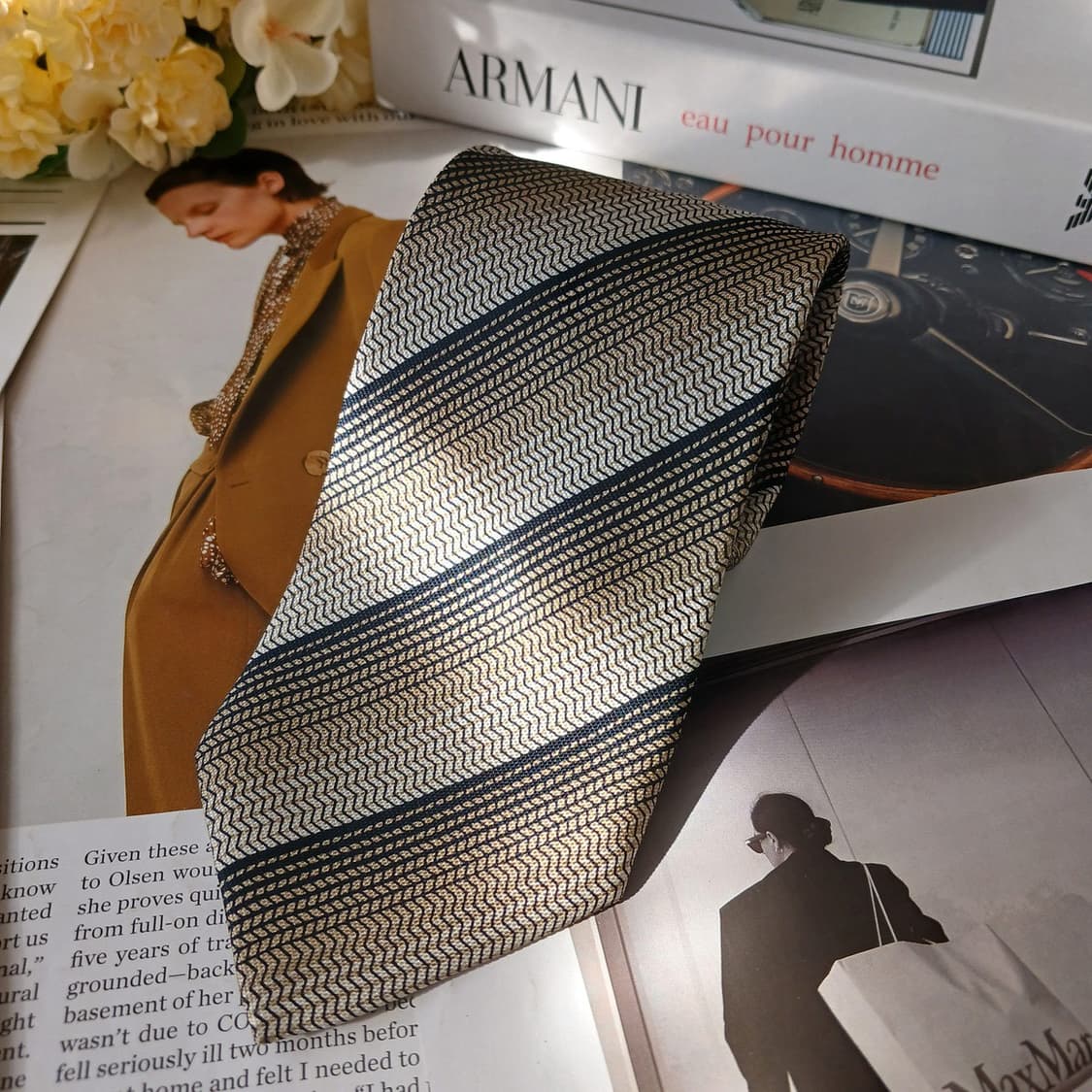 조르지오 아르마니 실크 스트라이프 넥타이 9.2cm A+등급 A19580 상품이미지4