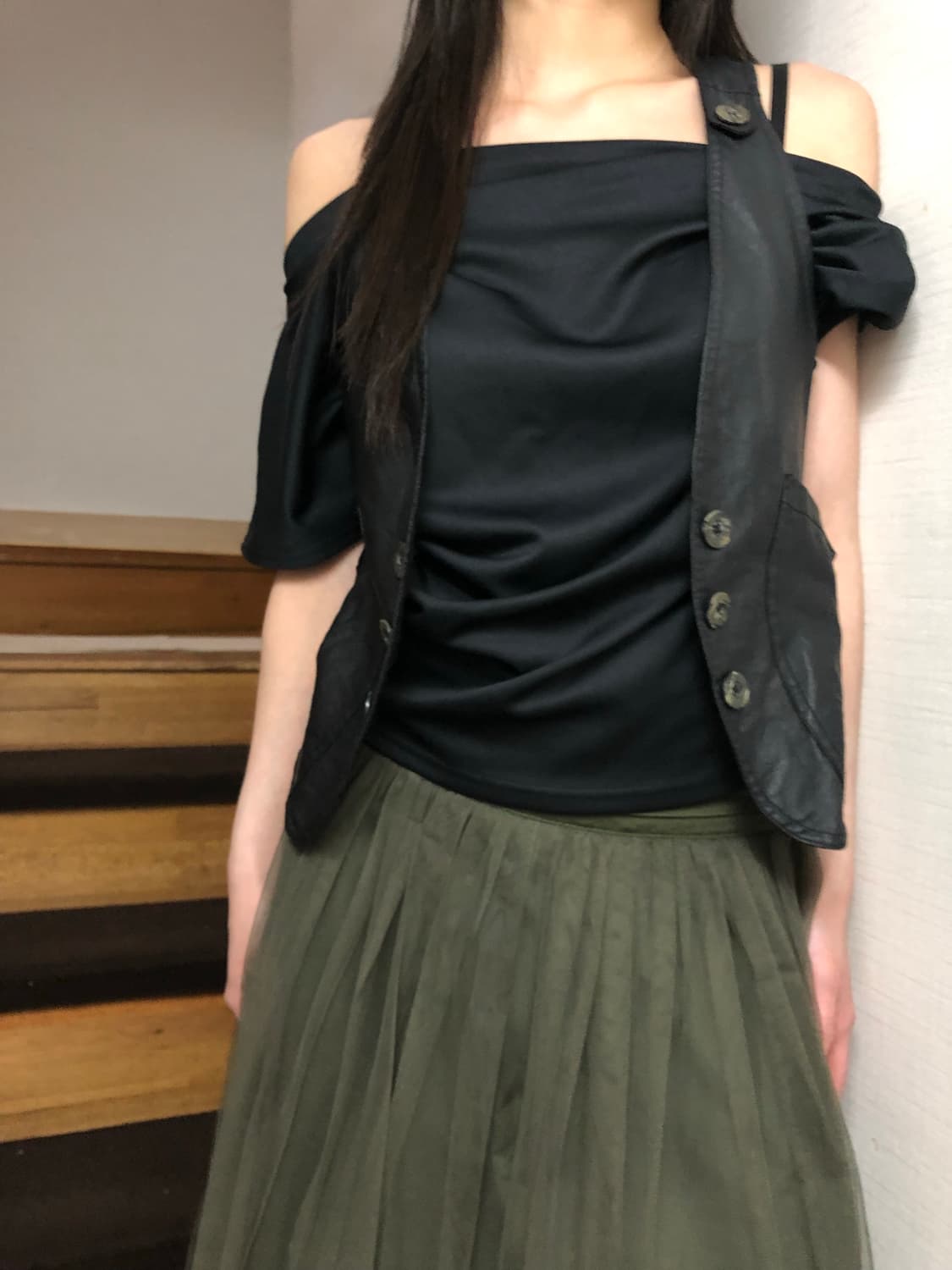 빈티지 블랙 레더 베스트 상품이미지2