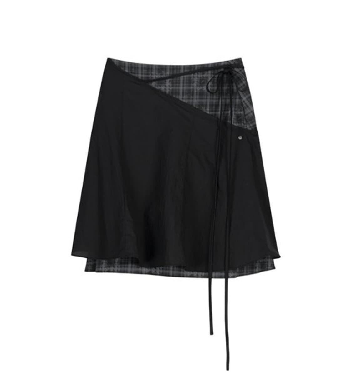 오호스 레이어드 스트랩 플레어 스커트 블랙 상품이미지1