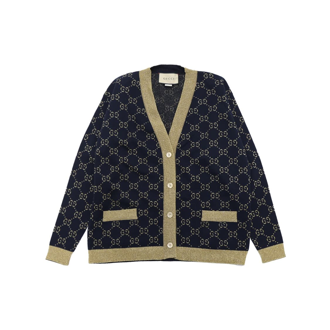 구찌 529193 코튼 라메 GG 가디건 네이비 골드 상품이미지1