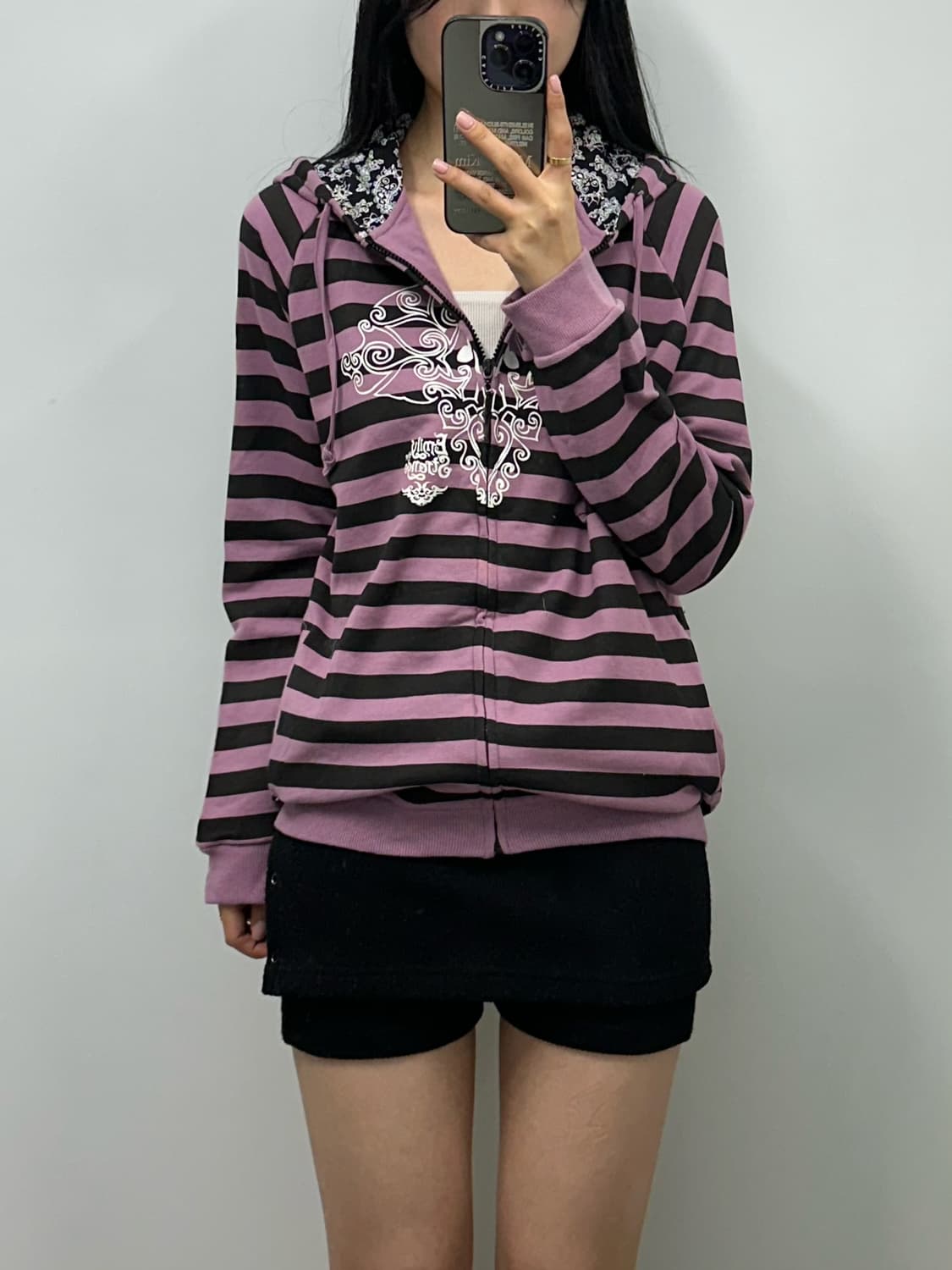 빈티지 y2k 와투케 스컬 스트라이프 후드집업 상품이미지1