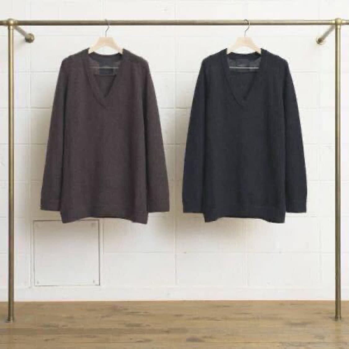 언유즈드 알파카울 버건디 V넥 오버 니트 상품이미지5